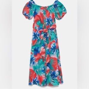 🌺 Zara Tropical Floral Off-Shoulder Midi Dress XS 🌺
